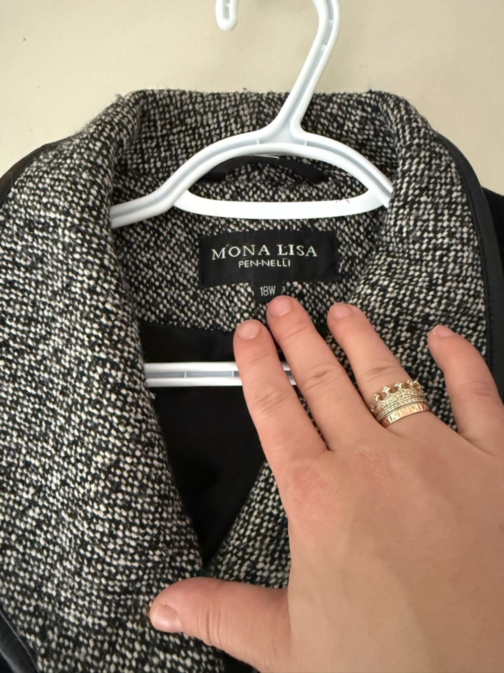 Fen-Nelli Italian Wool Cashmere Blend Coat Salt Pepper Trim Quite Luxury 18W - Picture 3 of 6